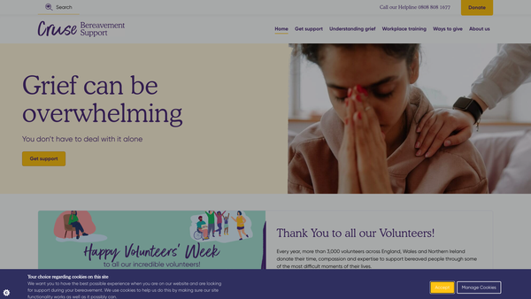 Screenshot of the Cruse Bereavement Support website
