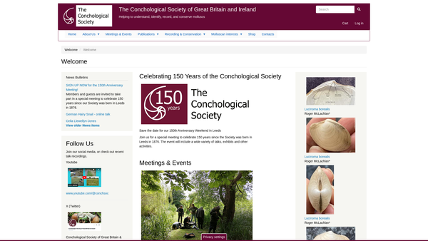 Screenshot of the The Conchological Society Of Great Britain And Ireland website