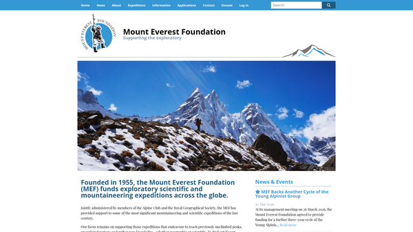 Screenshot of the The Mount Everest Foundation website
