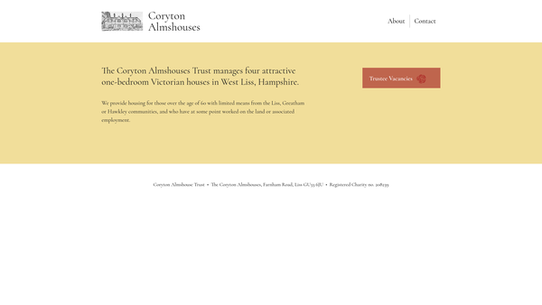 Screenshot of the Coryton Almshouses website