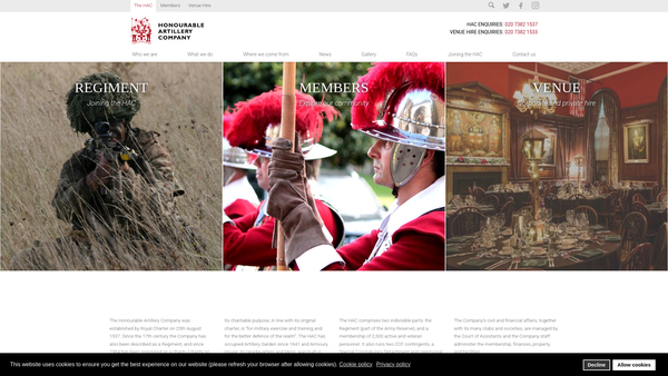 Screenshot of the Honourable Artillery Company website