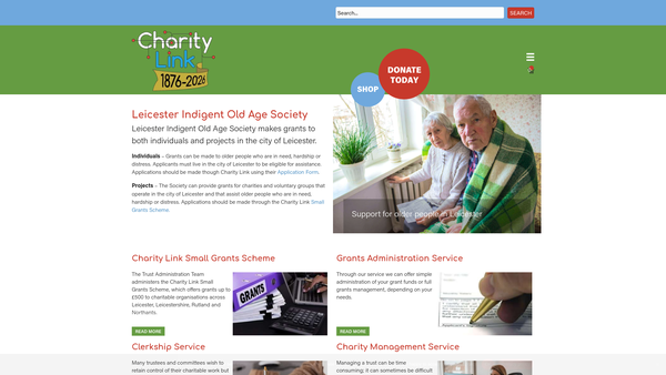 Screenshot of the Leicester Indigent Old Age Society website