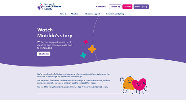 Screenshot of the Bedfordshire Deaf Children's Society website