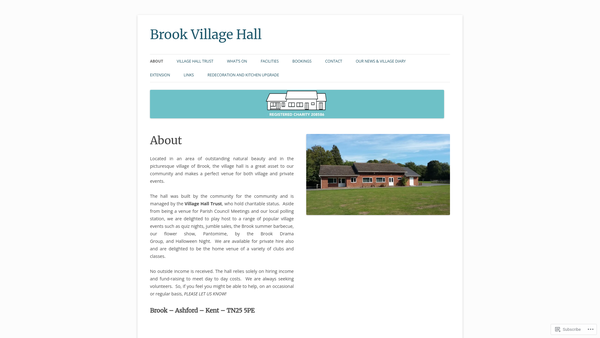 Screenshot of the Brook And Hinxhill Village Hall website