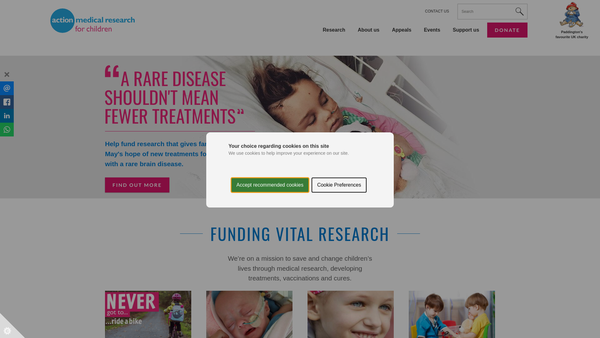 Screenshot of the Action Medical Research website