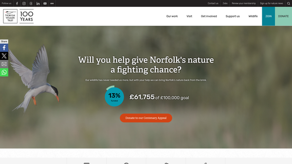 Screenshot of the Norfolk Wildlife Trust website