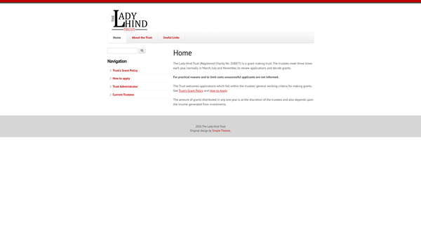 Screenshot of the Lilian Frances Hind Bequest (Trustees Of Lady Hind) website