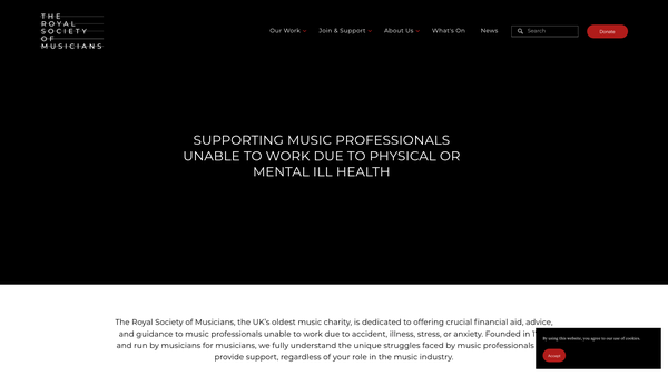 Screenshot of the The Royal Society Of Musicians Of Great Britain website