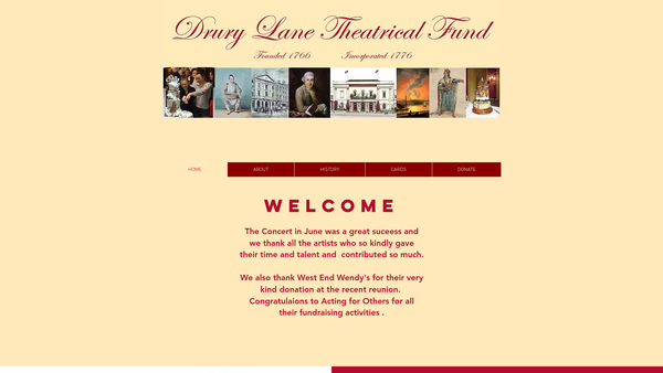 Screenshot of the The Drury Lane Theatrical Fund website