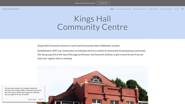 Screenshot of the Kings Hall Community Association website
