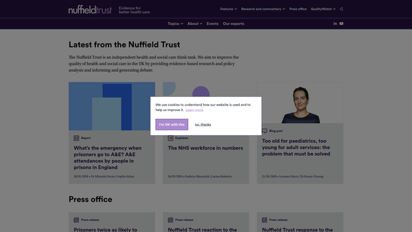 Screenshot of the The Nuffield Trust For Research And Policy Studies In Health Services website