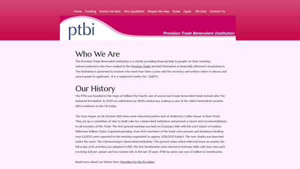 Screenshot of the Provision Trade Benevolent Institution website