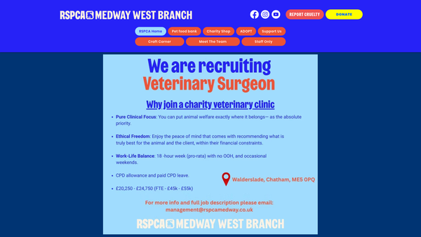 Screenshot of the Royal Society For The Prevention Of Cruelty To Animals Medway West Branch website