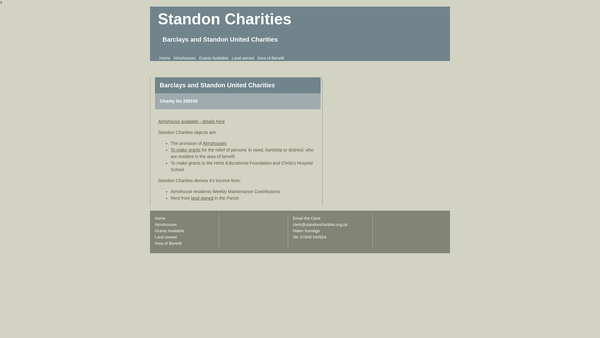 Screenshot of the Barclay's And Standon United Charities website