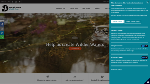 Screenshot of the The Warwickshire Wildlife Trust Limited website