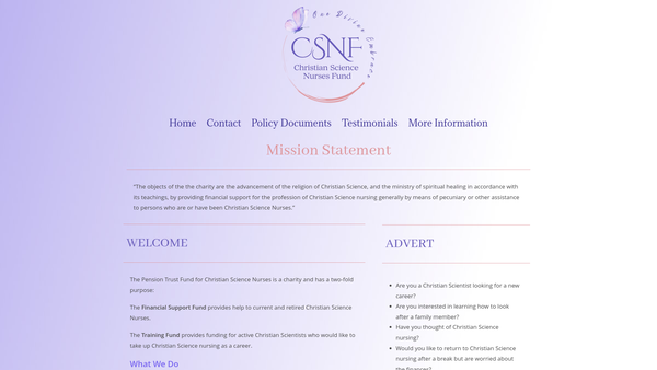 Screenshot of the Pension Trust For Christian Science Nurses website