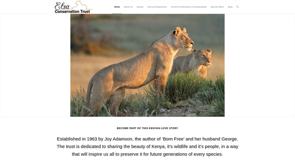 Screenshot of the The Elsa Conservation Trust website