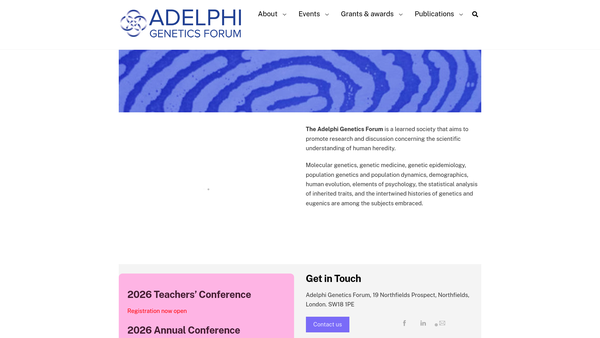 Screenshot of the Adelphi Genetics Forum website