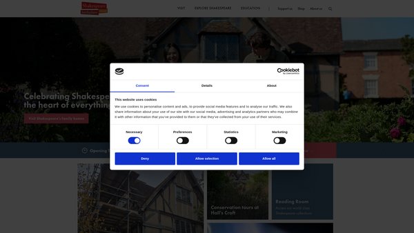 Screenshot of the The Shakespeare Birthplace Trust website