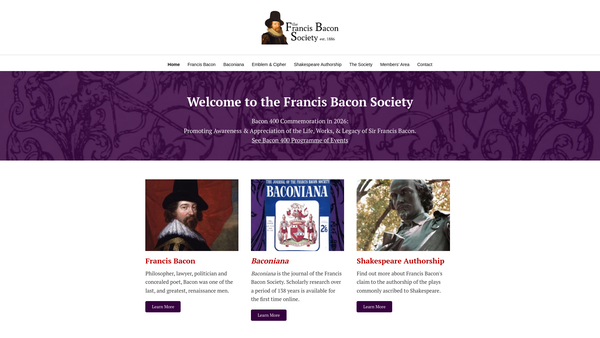 Screenshot of the The Francis Bacon Society Incorporated website