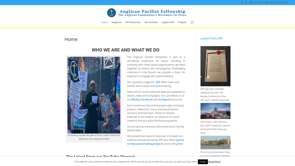 Screenshot of the Anglican Pacifist Fellowship website