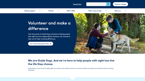 Screenshot of the The Guide Dogs For The Blind Association website