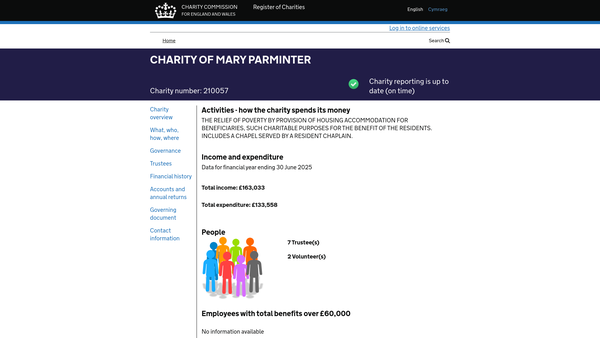 Screenshot of the Charity Of Mary Parminter website