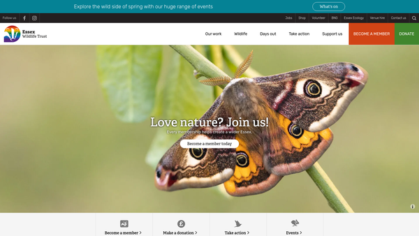 Screenshot of the Essex Wildlife Trust Limited website