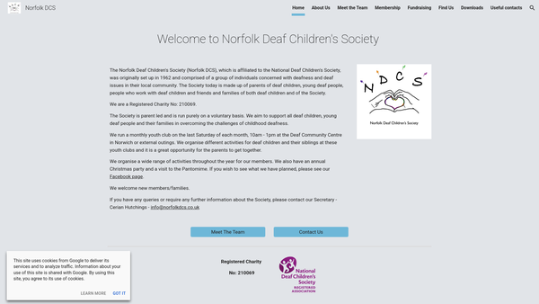 Screenshot of the National Deaf Children's Society Norfolk Region website