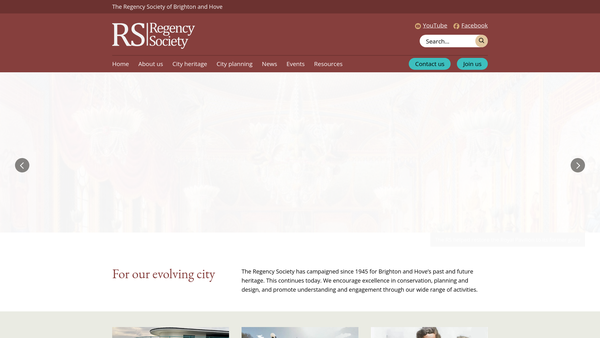 Screenshot of the Regency Society Of Brighton And Hove website
