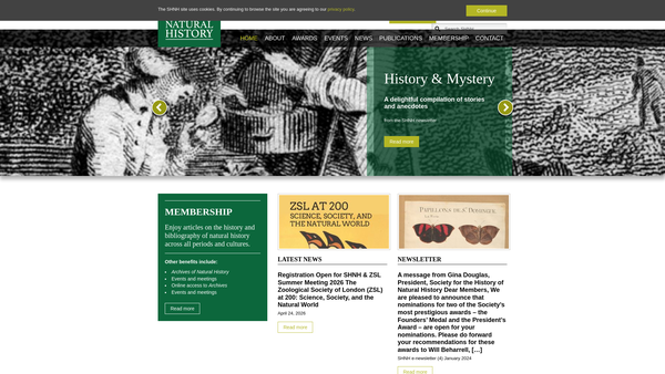 Screenshot of the Society For The History Of Natural History website