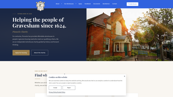 Screenshot of the The Henry Pinnock And Victoria And Albert Memorial Charity website