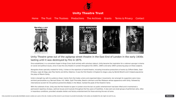 Screenshot of the Unity Theatre Trust website