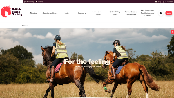Screenshot of the The British Horse Society website