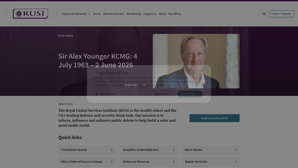 Screenshot of the The Royal United Services Institute For Defence And Security Studies website