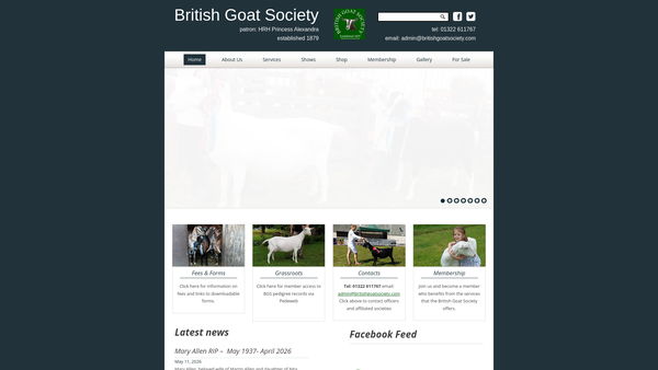 Screenshot of the British Goat Society website