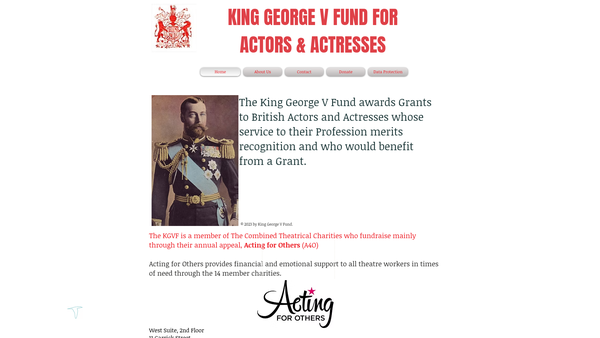 Screenshot of the King George V Fund For Actors And Actresses website