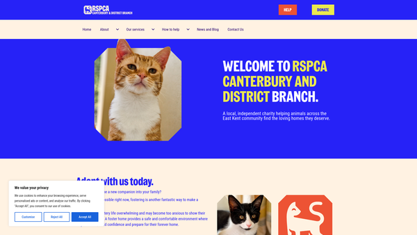 Screenshot of the Canterbury And District Branch Of The RSPCA website