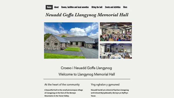 Screenshot of the Llangynog Memorial Hall website