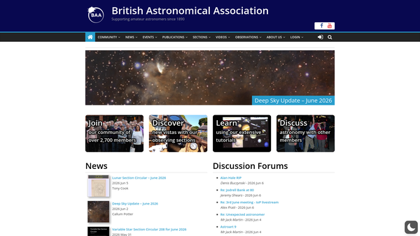 Screenshot of the The British Astronomical Association website