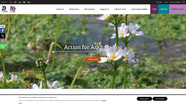 Screenshot of the Yorkshire Wildlife Trust website