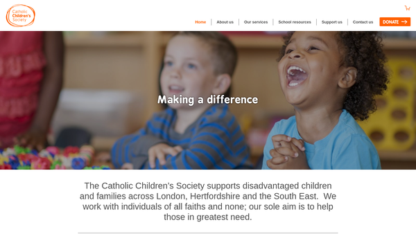 Screenshot of the The Catholic Children's Society (Westminster) website