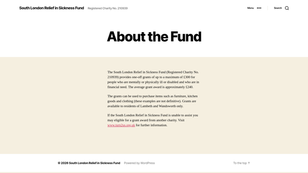 Screenshot of the South London Relief In Sickness Fund website