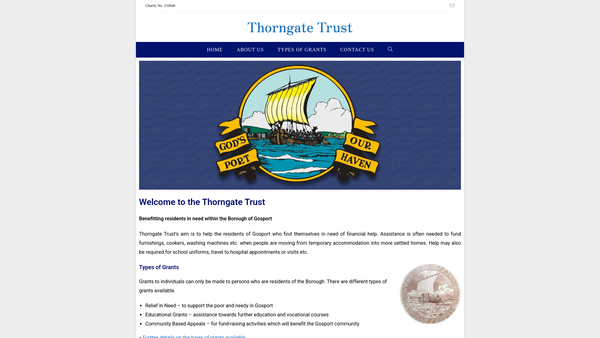 Screenshot of the Thorngate Relief In Need And General Charity website