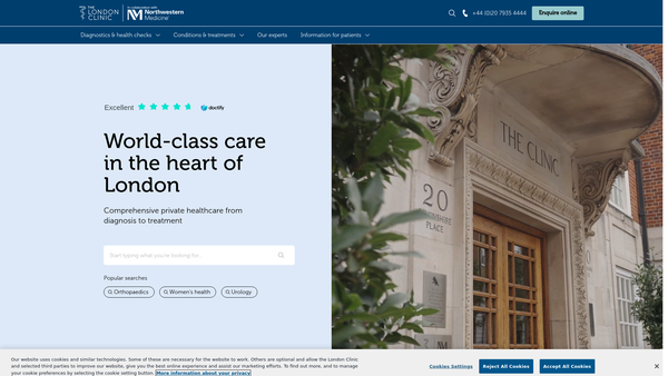 Screenshot of the Trustees Of The London Clinic Limited website