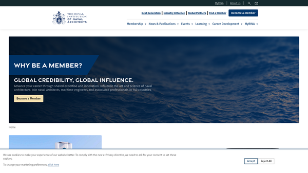 Screenshot of the Royal Institution Of Naval Architects website