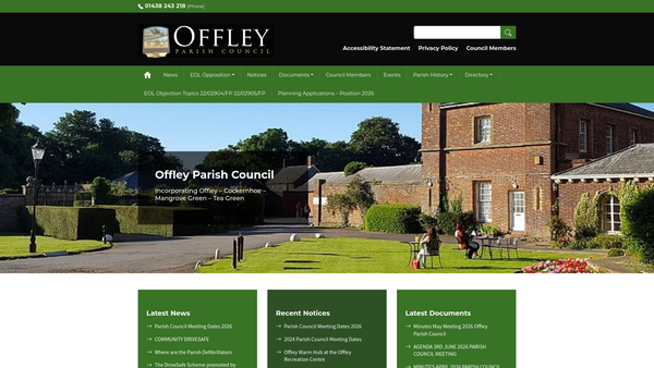 Screenshot of the Offley Village Hall website