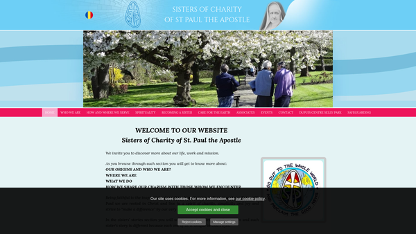 Screenshot of the Sisters Of Charity Of St Paul The Apostle website