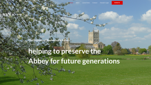 Screenshot of the Friends Of Tewkesbury Abbey website