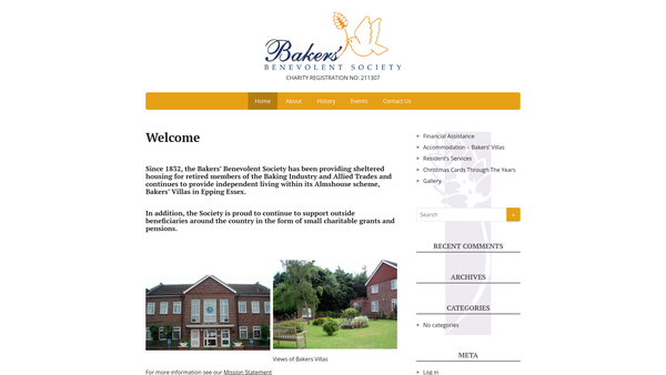 Screenshot of the The Baker's Benevolent Society website